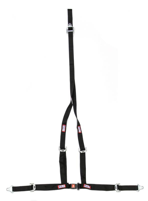 RJS Buggy Belt Harness - 3-Point Push Button Buckle Pull Down Adjust - Bolt-In