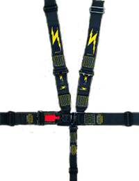 Impact NASCAR/Stock Car Integrated Latch & Link 5-Point Harness - Individual Shoulder Harness/Pull Down Adjust - Black