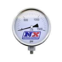 Nitrous Express - Nitrous Express Nitrous Pressure Gauge - 0-1500 PSI - Mechanical - Analog - Liquid Filled - 4" Diameter - 1/8" NPT Male Fitting - White Face