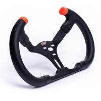 MPI - MPI Karting Steering Wheel - 13" Diameter - 3-Spoke - 2-1/2" Dish - Open Top - 15° Tilt - Rubber Grip - Orange Stripes - Aluminum