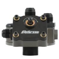 Peterson Fluid Systems - Peterson Primer Pump Oil Filter Mount - 12 AN Male Ports - 1-1/2-12 in Center Thread - Right Side Inlet - Black