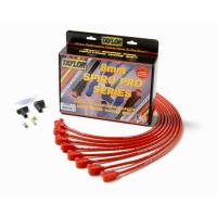 Taylor Cable Products - Taylor 8mm Pro "Race Fit" Wire Spark Plug Wire Set - Red - SB Chevy 262-400 - Spiro-Pro Conductor - 90 Plug Boots, HEI Style Distributor Cap - For Under Valve Cover Applications