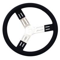Longacre Racing Products - Longacre 15" Aluminum Steering Wheel - Black w/ Natural Spokes and Smooth Grip