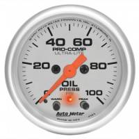 Auto Meter - Auto Meter 2-1/16" Ultra-Lite Electric Oil Pressure Gauge w/ Peak Memory & Warning - 0-100 PSI