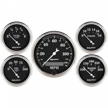 Auto Meter - Auto Meter Old Tyme Black Street Rod Kit - Includes 3-1/8 in. 120 MPH Electric Speedometer