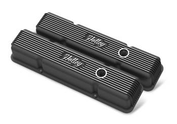 Holley - Holley Finned Die Cast Aluminum Valve Cover Set - SBC - Black