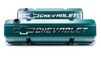 Proform Parts - Proform Performance Parts Slant-Edge Valve Covers Tall Baffled Breather Hole - Raised Chevrolet Bowtie Logo - Green