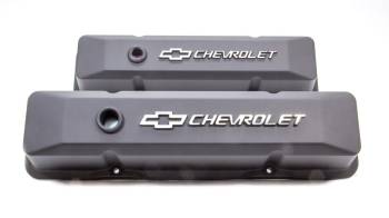 Proform Parts - Proform Performance Parts Die-Cast Valve Covers Tall Baffled Breather Hole - Raised Chevrolet Bowtie Logo - Black Crinkle