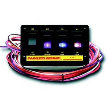 Painless Performance Products - Painless Dash Mount Switch Panel 5-3/4 x 3" 4 Rockers/1 Momentary Rocker Lighted - Harness