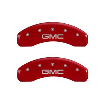 MGP Caliper Covers - Mgp Caliper Cover GMC Script Logo Brake Caliper Cover Aluminum Red GM Fullsize Truck/SUV 2014-16 - Set of 4