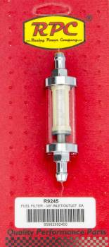 Racing Power - Racing Power Inline Fuel Filter Stainless Mesh 5/16" Hose Barb Inlet/Outlet Glass/Steel - Chrome
