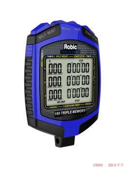 Robic - Robic Triple Timer Stopwatch Digital 180 Lap Memory Multi-Mode - Black