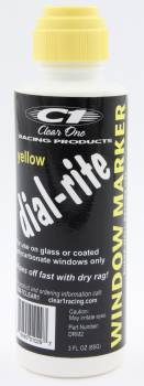 Clear 1 Racing - Clear 1 Racing Dial-Rite Dial-In Marker Window Yellow Safe on Glass/Polycarbonate/Rubber - 3 oz Bottle/Applicator