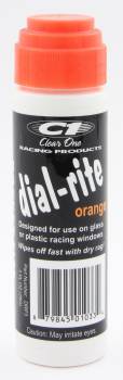 Clear 1 Racing - Clear 1 Racing Dial-Rite Dial-In Marker Window Orange Safe on Glass/Polycarbonate/Rubber - 1 oz Bottle/Applicator