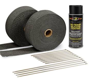 Design Engineering - Design Engineering Automotive Exhaust Wrap Kit 2" Wide Two 50 ft Rolls Black Silicone Coating - Stainless Locking Ties