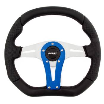 Grant Products - Grant Steering Wheels D-Series Steering Wheel 13-3/4 x 11-3/4" Diameter D-Shaped 3-Spoke - Black Suede Grip - Blue Anodize