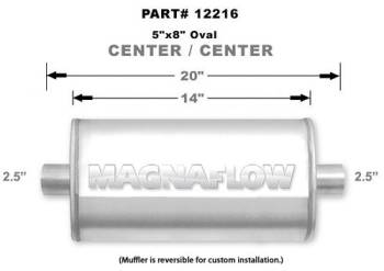 Magnaflow Performance Exhaust - Magnaflow Performance Exhaust 2-1/2" Center Inlet/Outlet Muffler 14 x 8 x 5" Oval Body 20" Long Stainless Natural - Universal