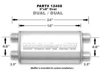 Magnaflow Performance Exhaust - Magnaflow Performance Exhaust 2-1/2" Dual Inlets Muffler 2-1/2" Dual Outlets 18 x 8 x 5" Oval Body 24" Long - Stainless
