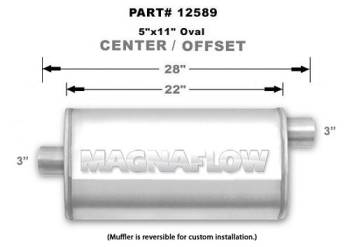 Magnaflow Performance Exhaust - Magnaflow Performance Exhaust 3" Center Inlet/Offset Outlet Muffler 22 x 11 x 5" Oval Body 28" Long Stainless - Natural