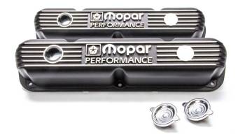 Mopar Performance - MOPAR PERFORMANCE Stock Height Valve Covers Baffles Breather Holes Caps - Mopar Logo - Black Paint