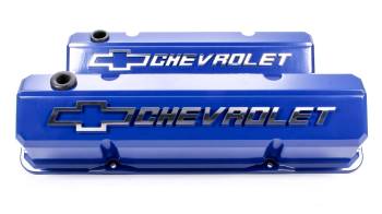 Proform Parts - Proform Performance Parts Slant-Edge Valve Covers Tall Baffled Breather Hole - Raised Chevrolet Bowtie Logo - Blue