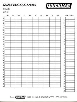 QuickCar Racing Products - QuickCar Qualifying Organizer Sheets (50 Pack)