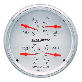 Auto Meter - Auto Meter Arctic White Street Rod Kit - Includes 120 MPH Electric 5 in. Speedometer / 5 in. Quad 100 PSI Oil Press. / 100-250 Degree Water Temp. / 8-18V