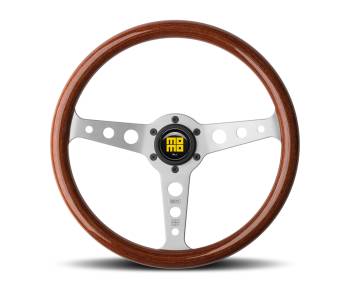 Momo - Momo Heritage Indy Steering Wheel - 350mm - Mahogany Wood / Brushed Silver Spokes