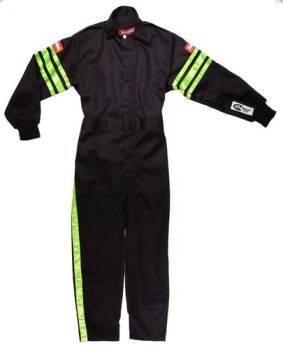 RaceQuip - RaceQuip Pro-1 Single Layer Youth Racing Suit - Black/Green Trim - Youth XX-Small
