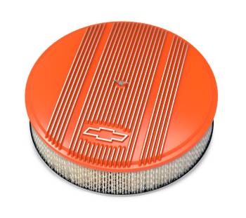 Holley - Holley 14" x 3" Air Cleaner Kit Holley GM Finned "Bowtie" Fact. Orange Finish w/Paper Filter