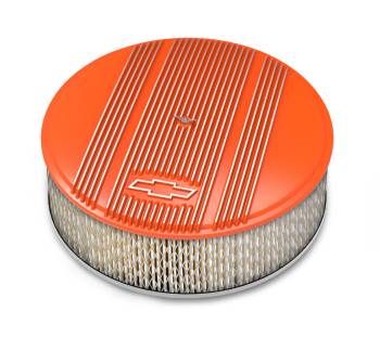 Holley - Holley 14" x 4" Air Cleaner Kit Holley GM Finned "Bowtie" Factory Orange Finish w/Paper Filter
