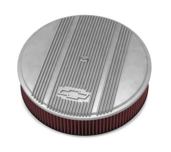 Holley - Holley 14" x 3" Air Cleaner Kit Holley GM Finned "Bowtie" Natural Finish w/Premium Filter