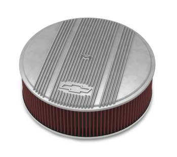 Holley - Holley 14" x 4" Air Cleaner Kit Holley GM Finned "Bowtie" Natural Finish w/Premium Filter