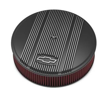 Holley - Holley 14" x 3" Air Cleaner Kit Holley GM Finned "Bowtie" Satin Black Finish w/Premium Filter