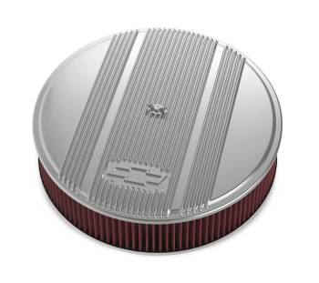 Holley - Holley 14" x 3" Air Cleaner Kit Holley GM Finned "Bowtie" Polished Finish w/Premium Filter