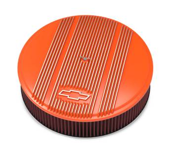 Holley - Holley 14" x 3" Air Cleaner Kit Holley GM Finned "Bowtie" Fact. Orange Finish w/Premium Filter