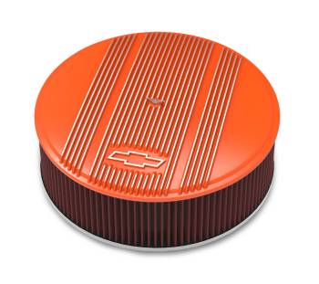 Holley - Holley 14" x 4" Air Cleaner Kit Holley GM Finned "Bowtie" Fact. Orange Finish w/Premium Filter