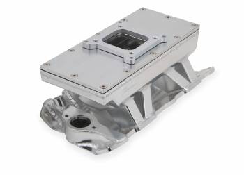 Holley Sniper - Sniper Fabricated Intake Manifold SBC Single Plane Carbureted (4150 style flange changeable plate) Silver with Sniper logo