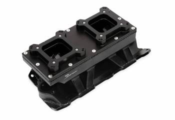 Holley Sniper - Holley Sniper Fabricated Intake Manifold SBC Single Plane Carbureted (2 x 4150 style flange changeable plate) Black with Sniper logo