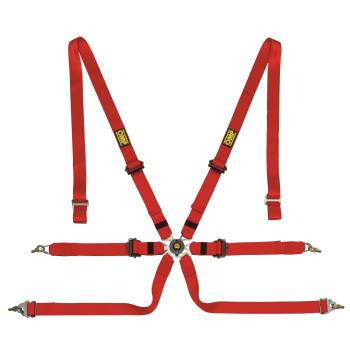 OMP Racing - OMP Camlock Safety Harness - Polyester - 6 Point - Pull Down Lap - Red