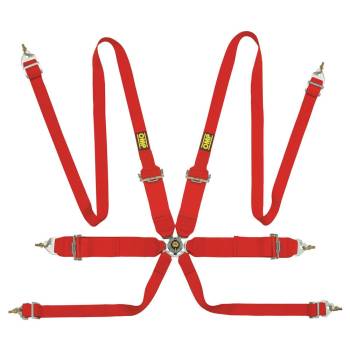 OMP Racing - OMP Camlock Safety Harness - Polyester - 6 Point - Pull Up Lap - Red