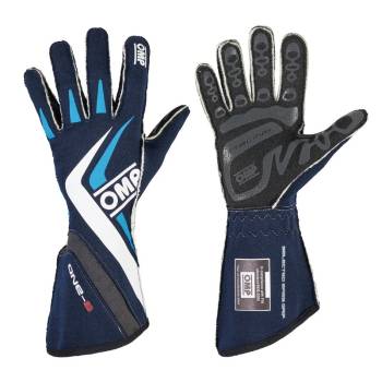 OMP Racing - OMP One-S Gloves Navy - Blue/Cyan - Medium