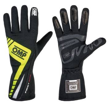OMP Racing - OMP First Evo Gloves - Black/Yellow  - Medium