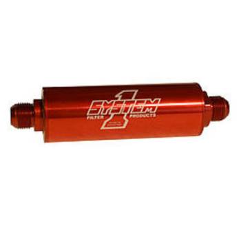 System 1 - System 1 Long Billet Inline Fuel Filter -08 AN Ends - 30 Micron - 2" O.D. 9" Long - Red Anodized