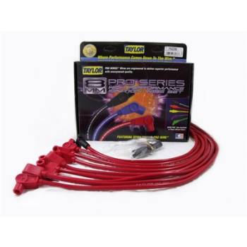 Taylor Cable Products - Taylor 8mm Pro "Race Fit" Wire Spark Plug Wire Set - Red - SB Chevy 262-400 - TCW Wire Conductor - 90° Plug Boots, HEI Style Distributor Cap - For Over Valve Cover Applications