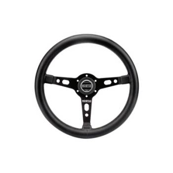 Sparco - Sparco Steering Wheel - Targa 350 - 350 mm Diameter - 3-Spoke - 65 mm Dish - Leather Grip - Aluminum - Black Anodized
