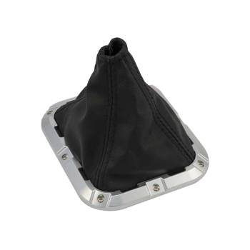 Bowler Performance Transmission - Bowler Square Shifter Boot - 7 x 6" Base - Leather / Aluminum - Black / Machined