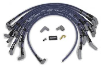 Moroso Performance Products - Moroso Ultra 40 Spiral Core Spark Plug Wire Set - 8.65 mm - Sleeved - Blue - 135 Degree Plug Boots - HEI Style Terminal - BB Ford