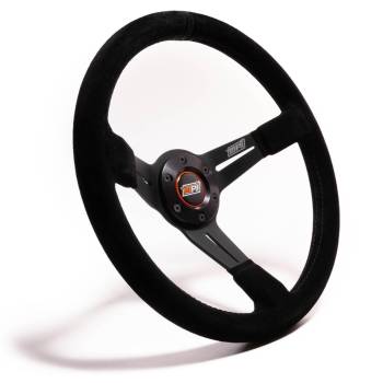 MPI - MPI MPI-DO-14-C Aluminum Steering Wheel - 13-3/4" Diameter - 3 Spoke - 3-1/2" Dish - Black Suede Grip - Black Stitching - Black