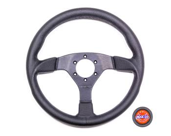 Sparco - Sparco Strada Steering Wheel - 350 mm Diameter - 3-Spoke - 39 mm Dish - Leather Grip - Aluminum - Black Anodized